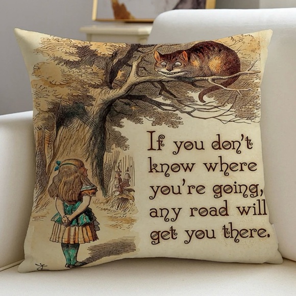 Alice in Wonderland Whimsical Woodland Cheshire Cat & Alice Pillow Cover - Picture 3 of 5